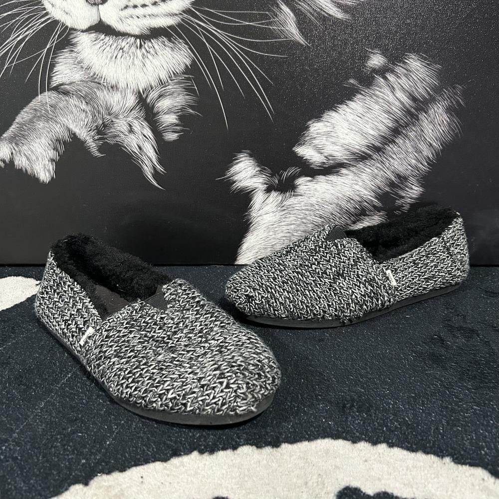 Toms Alpargata Casual Slip-On Flat Shoes Women's 7.5 Black Knit Fleece Cozy